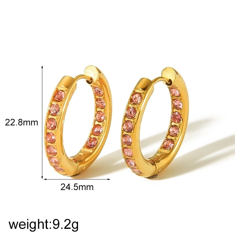 1 Pair IG Style Geometric Plating Inlay 304 Stainless Steel Zircon 18K Gold Plated Earrings