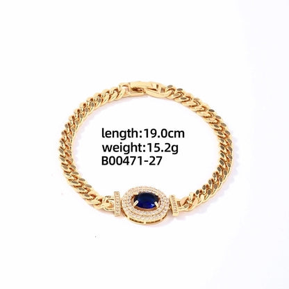 304 Stainless Steel Copper K Gold Plated Lady Shiny Plating Inlay Oval Zircon Bracelets