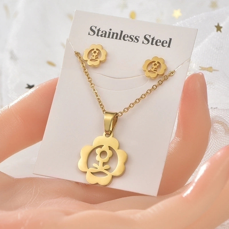 Elegant Guitar Star Snowflake Titanium Steel Plating Women's Earrings Necklace 1 Set