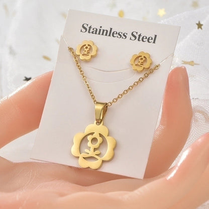 Elegant Guitar Star Snowflake Titanium Steel Plating Women's Earrings Necklace 1 Set