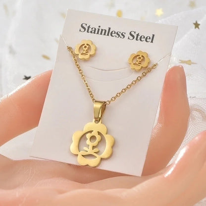 Elegant Guitar Star Snowflake Titanium Steel Plating Women's Earrings Necklace 1 Set