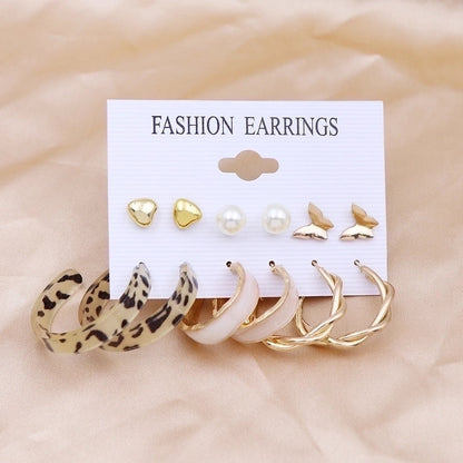 1 Set Minimalist Circle Heart Shape Butterfly Metal Plating Inlay Pearl Women\'s Earrings