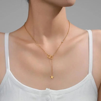 Minimalist Classic Style Round Star Solid Color Titanium Steel Rhinestones 18K Gold Plated Inlay Bracelets Necklace Jewelry Set