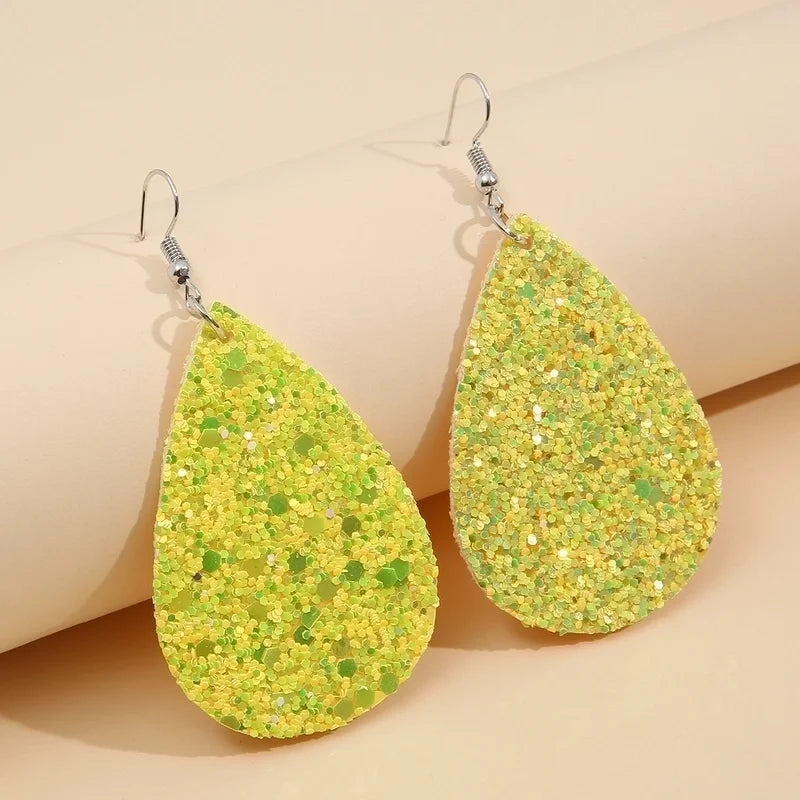 Christmas Leather Pu Sequined Water Drop Earrings