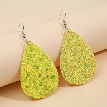 Christmas Leather Pu Sequined Water Drop Earrings