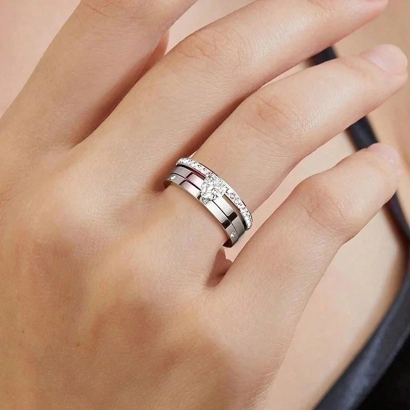 Elegant Minimalist Solid Color 304 Stainless Steel Zircon Gold Plated Plating Inlay Rings