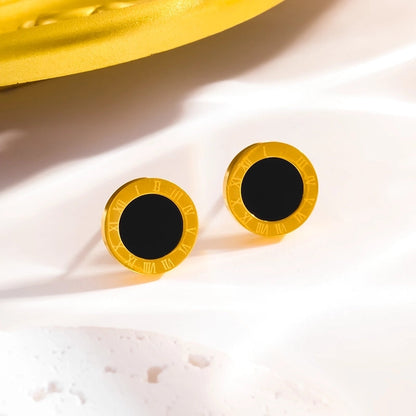 Cute Minimalist Roman Style Round Roman Numeral 304 Stainless Steel 18K Gold Plated Bracelets Earrings Necklace