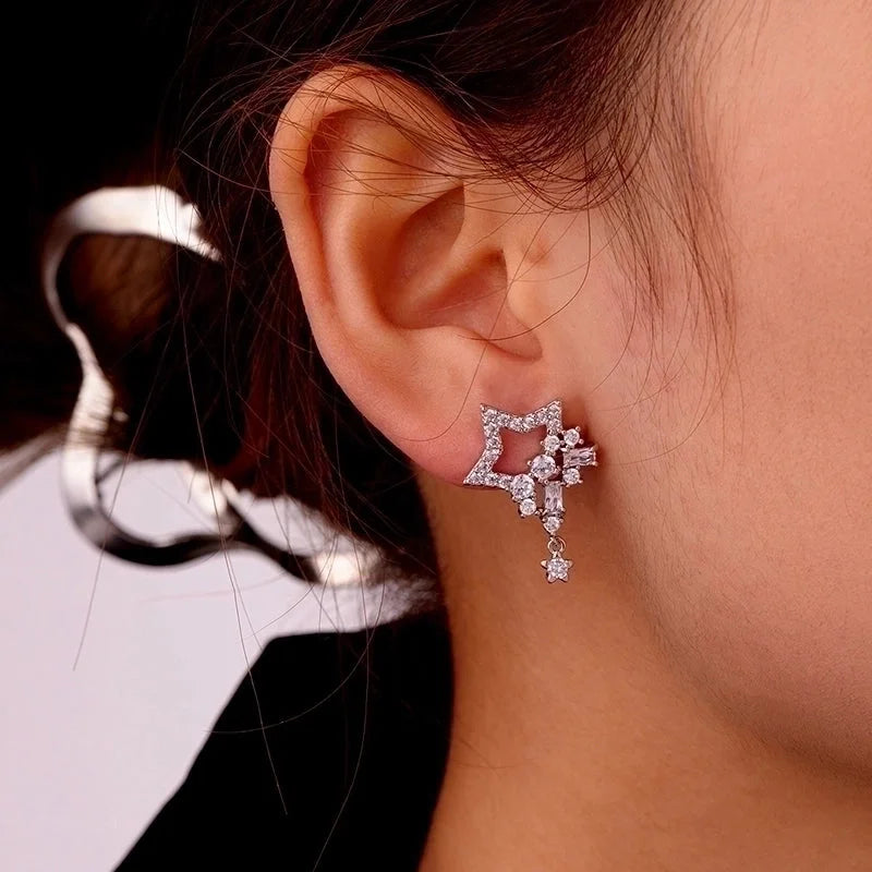 1 Pair Ig Style Minimalist Star Water Droplets Flower Plating Inlay Copper Zircon White Gold Plated Drop Earrings Ear Studs