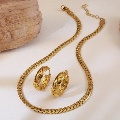 Elegant Minimalist Commute Grain 304 Stainless Steel 18K Gold Plated Jewelry Set