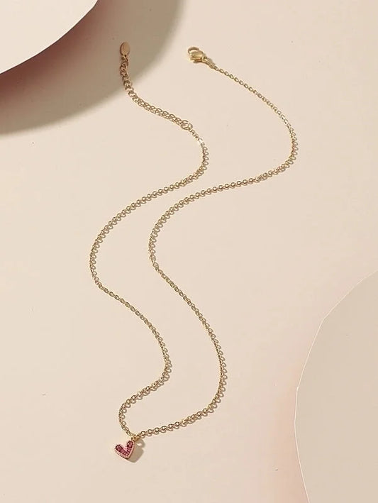 Women's Titanium Steel Pendent Inlaid Zircon Heart Necklace