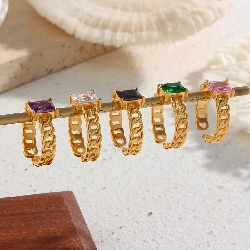 Fashion Geometric Stainless Steel Geometry National Tide Metal Zircon Gold Plated Rings