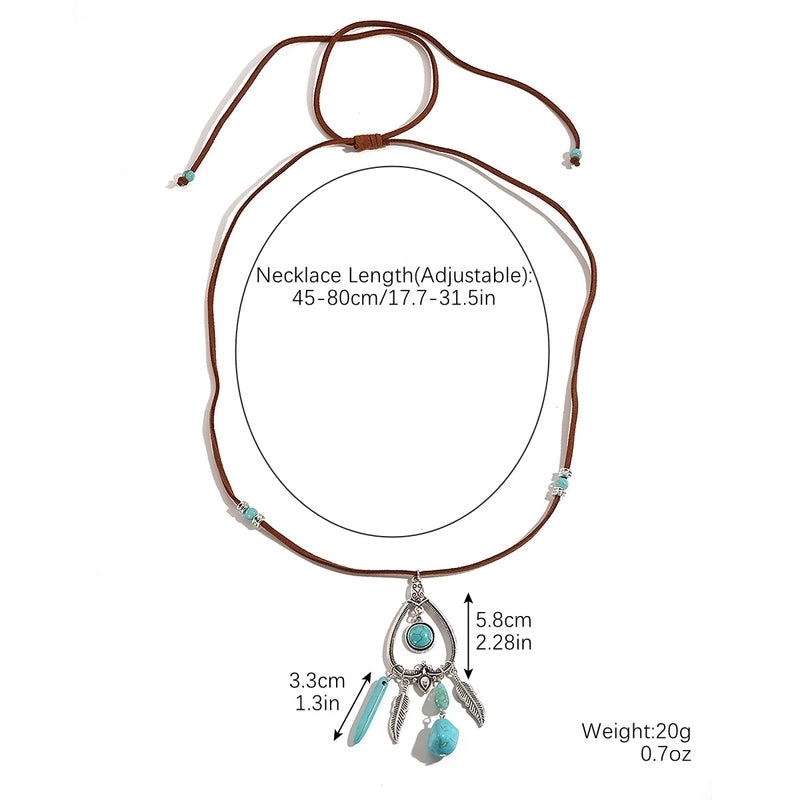 Ethnic Style Geometric Water Droplets Turquoise Metal Earrings Necklace