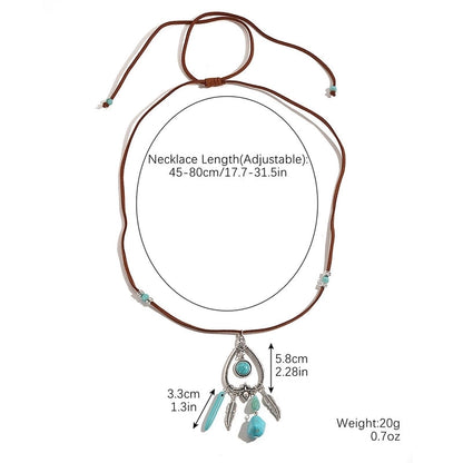 Ethnic Style Geometric Water Droplets Turquoise Metal Earrings Necklace