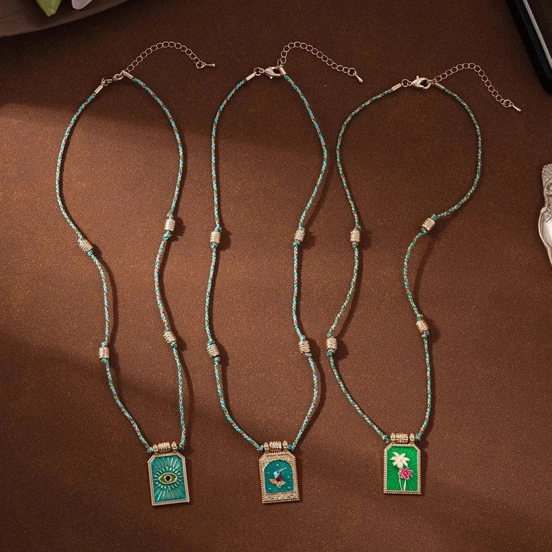 Copper Gold Plated Enamel Eye Flower Pendant Necklace