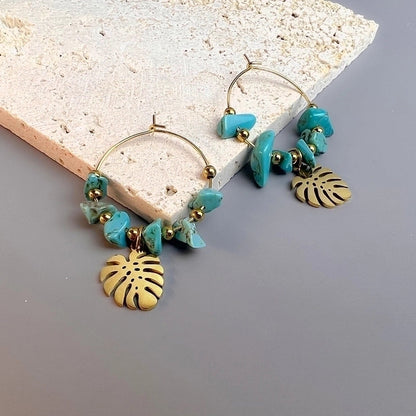 1 Pair Bohemian Leaf Sun Butterfly Stainless Steel Gravel Earrings