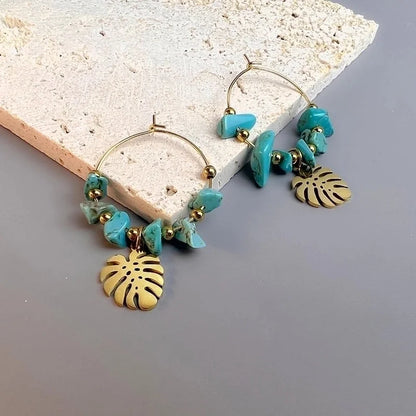 1 Pair Bohemian Leaf Sun Butterfly Stainless Steel Gravel Earrings