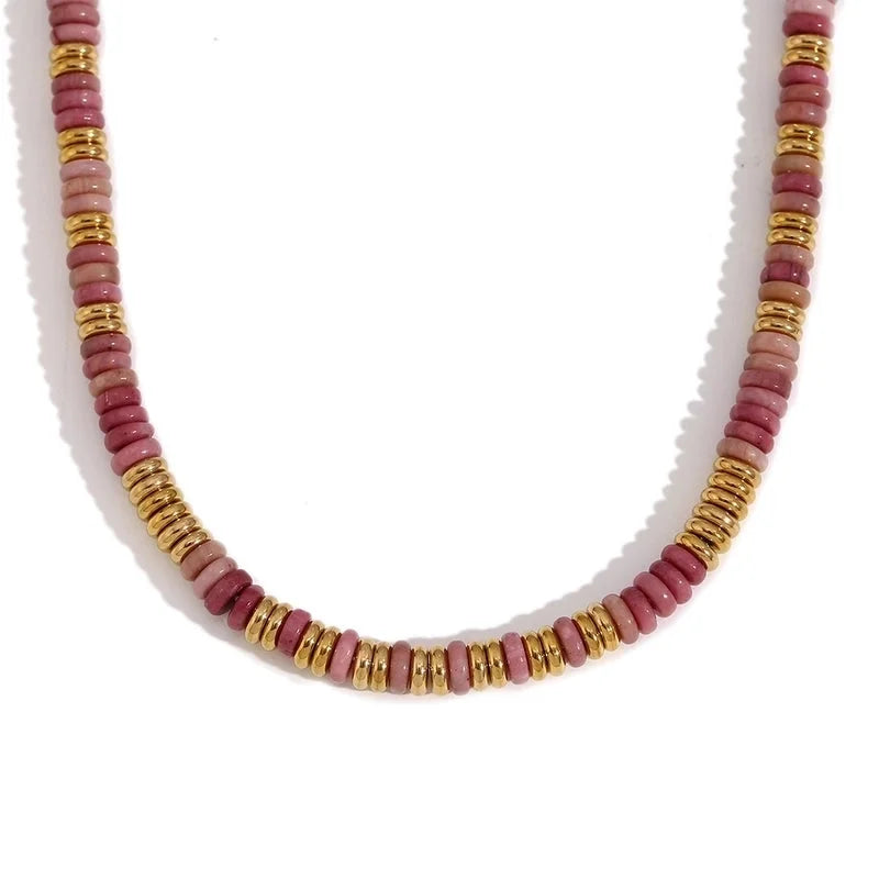 Retro Ethnic Style Geometric Stainless Steel Natural Stone 18K Gold Plated Necklace In Bulk