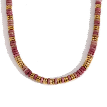 Retro Ethnic Style Geometric Stainless Steel Natural Stone 18K Gold Plated Necklace In Bulk