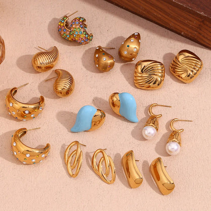 Fashion Quadrilateral Circle Geometric Stainless Steel 18K Gold Plated Earrings