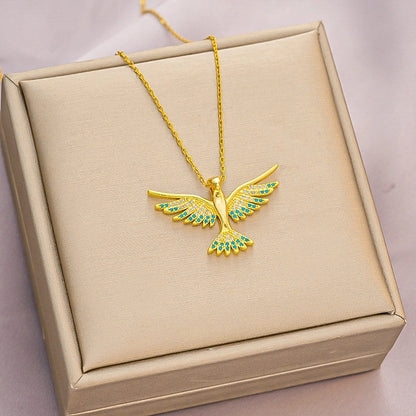 Basic Modern Style Classic Style Eagle 304 Stainless Steel Copper 18K Gold Plated Zircon Pendant Necklace