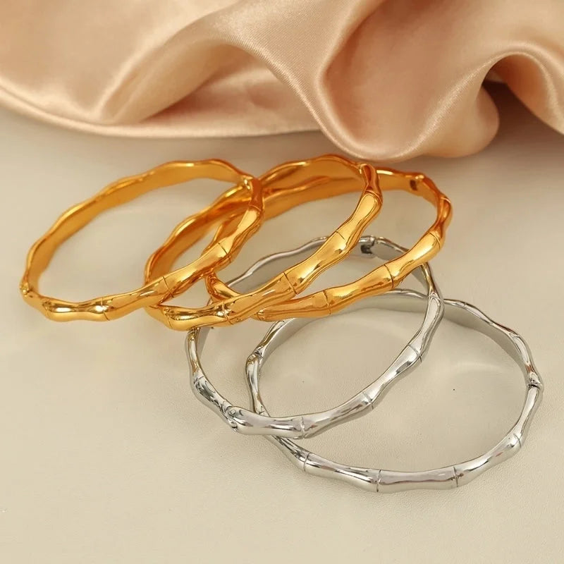 Casual French Style IG Style Solid Color 304 Stainless Steel 18K Gold Plated Bangle In Bulk
