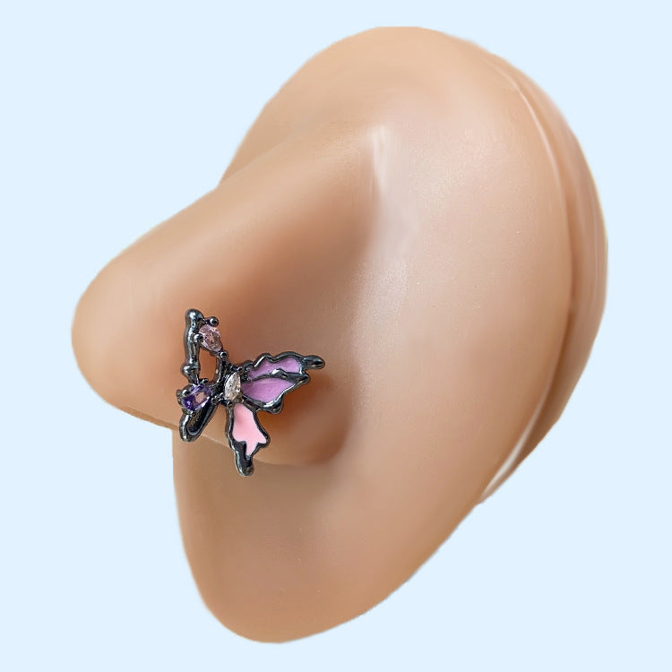 Nose Rings & Studs Hip-hop Rock Animal Bat Bow Knot Stainless Steel Copper Plating Inlay Rhinestones Zircon