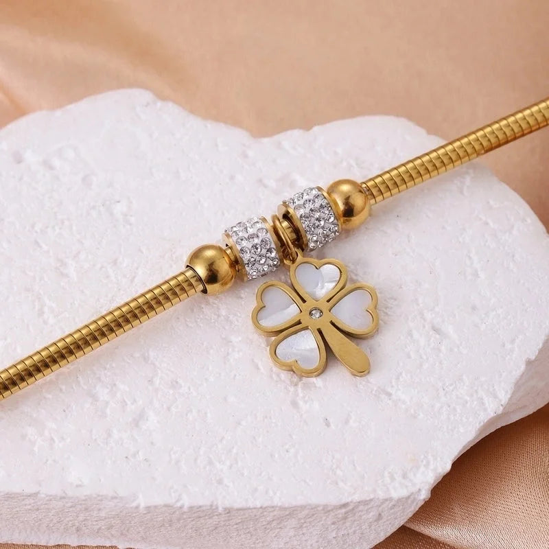 Streetwear Four Leaf Clover Heart Shape Titanium Steel Bangle In Bulk