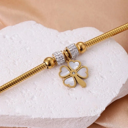 Streetwear Four Leaf Clover Heart Shape Titanium Steel Bangle In Bulk