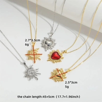 Copper 14K Gold Plated Enamel Sun Heart Shape Copper Necklaces