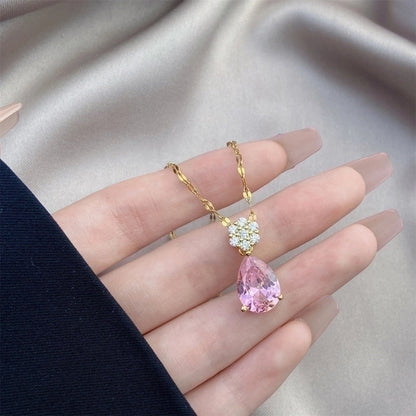 Minimalist Bow Knot Titanium Steel Copper Inlay Rhinestones Pendant Necklace