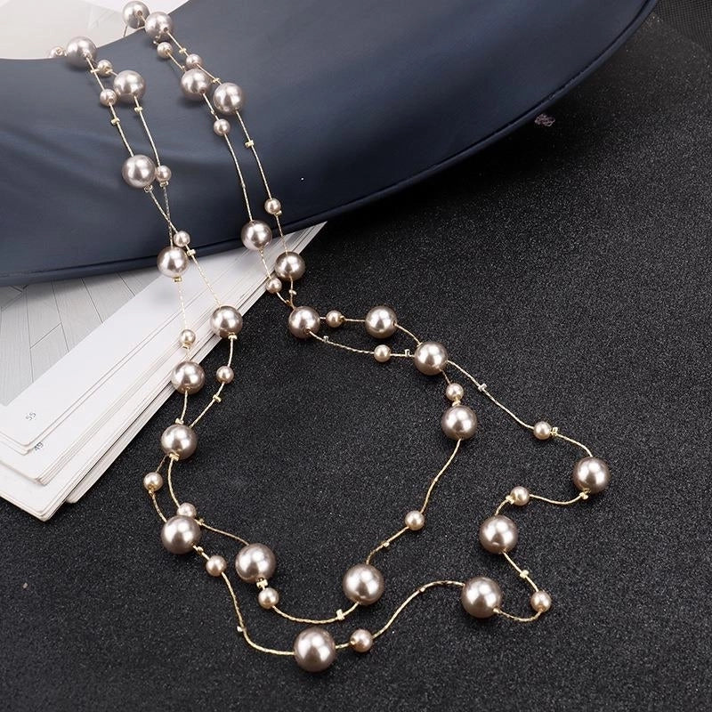 Casual Minimalist Round Imitation Pearl Alloy Beaded 14K Gold Plated Women's Long Necklace