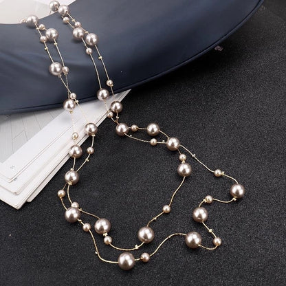 Casual Minimalist Round Imitation Pearl Alloy Beaded 14K Gold Plated Women's Long Necklace