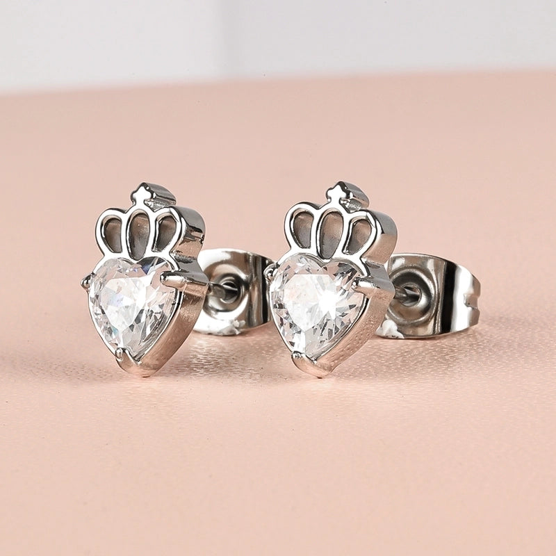 1 Pair Minimalist Classic Style Heart Shape Butterfly Deer Polishing Inlay 304 Stainless Steel Zircon 18K Gold Plated Ear Studs