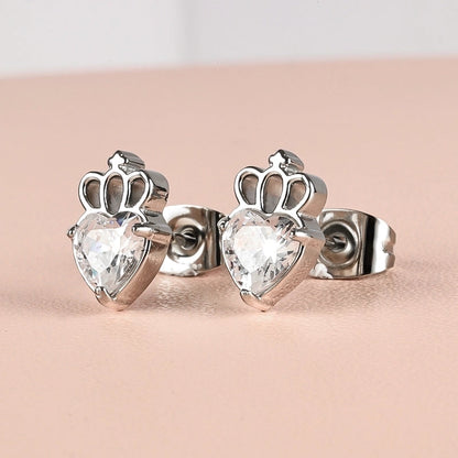 1 Pair Minimalist Classic Style Heart Shape Butterfly Deer Polishing Inlay 304 Stainless Steel Zircon 18K Gold Plated Ear Studs