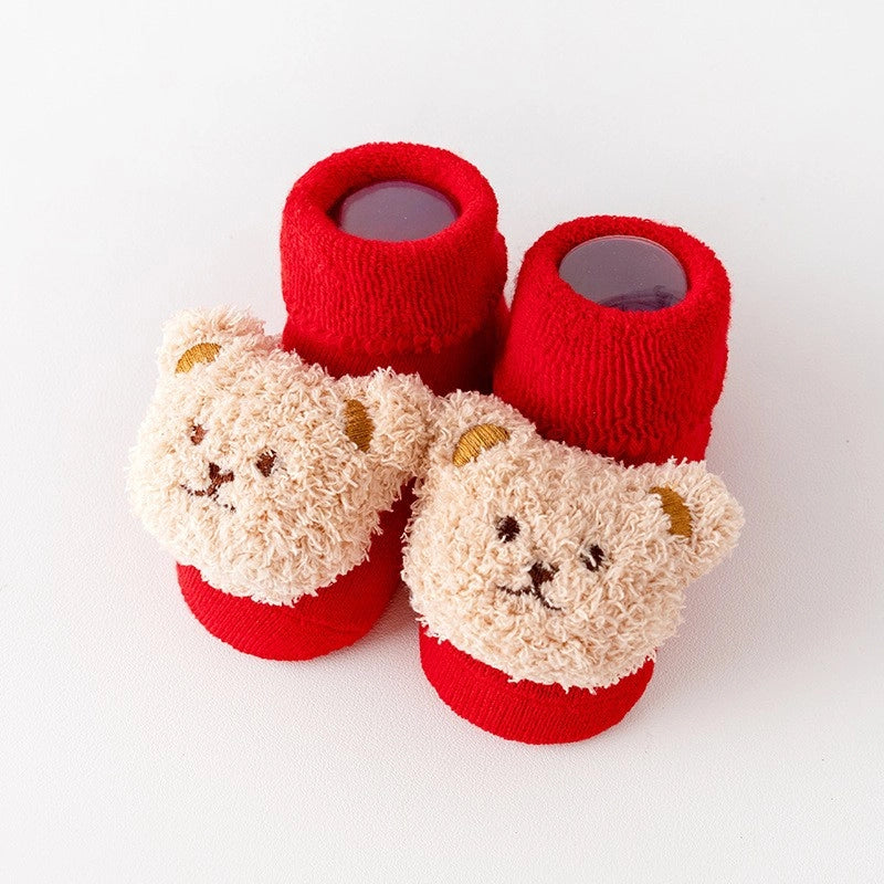 New Newborn Baby Socks Autumn And Winter A Cotton Red Terry Fleece-lined Thickened Non-slip Baby Christmas Floor Socks 1
