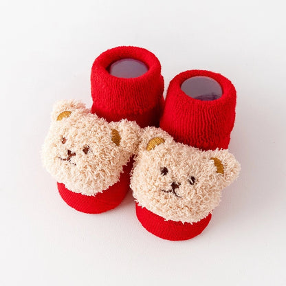 New Newborn Baby Socks Autumn And Winter A Cotton Red Terry Fleece-lined Thickened Non-slip Baby Christmas Floor Socks 1