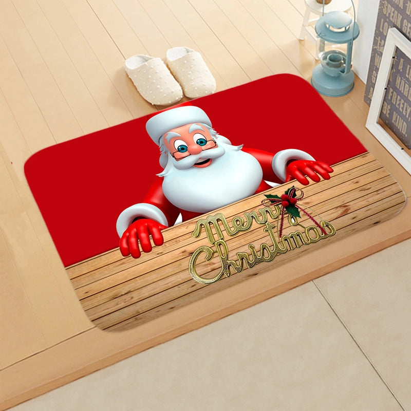 Cute Santa Claus Flannel Fabric Floor Mat