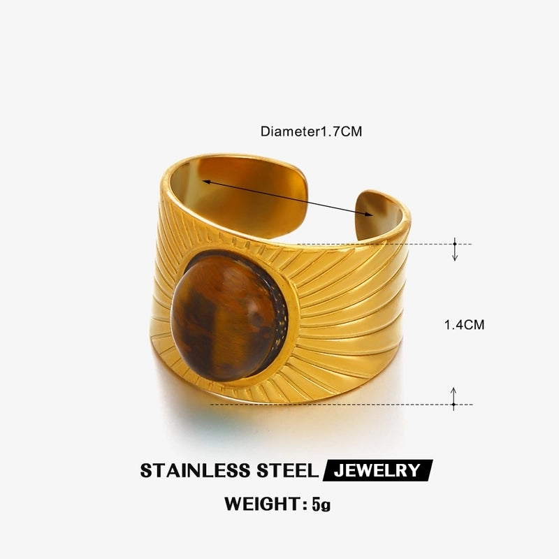 Retro Exaggerated Oval 304 Stainless Steel Natural Stone Turquoise 18K Gold Plated Plating Inlay Open Rings