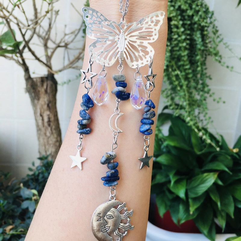 Christmas Pastoral Sun Butterfly Crystal Pendant Wind Chime Wall Art