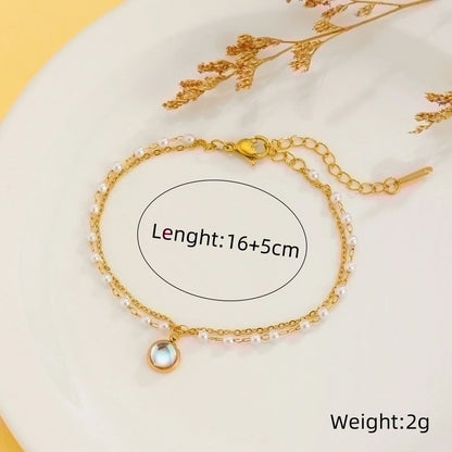 Sweet Rabbit Sun Heart Shape Titanium Steel 18K Gold Plated Artificial Gemstones Bracelets In Bulk