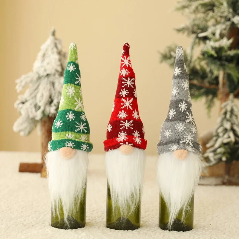 Cross-border New Christmas Decorations Knitted Hat Forest Man Wine Bottle Cover Faceless Doll Wine Cover Red Wine Bottle Decoration