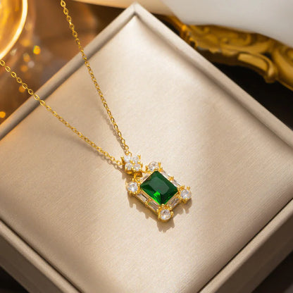 Moderate Luxury Quadrilateral Geometric Titanium Steel 18K Gold Plated Necklaces