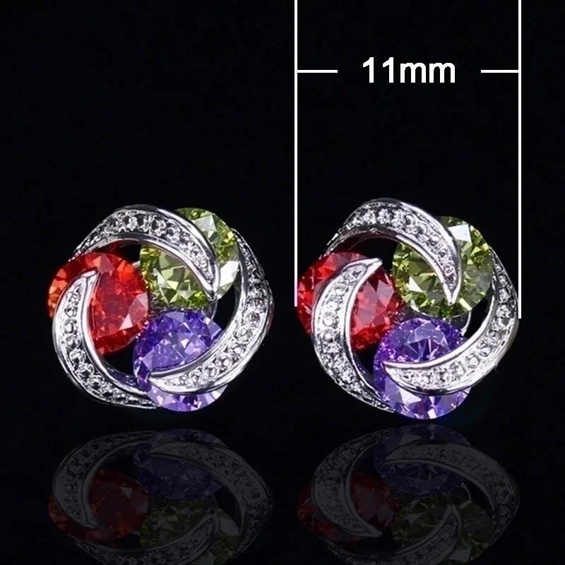 Fashion Colorful Zircon Contrast Color Copper Earrings
