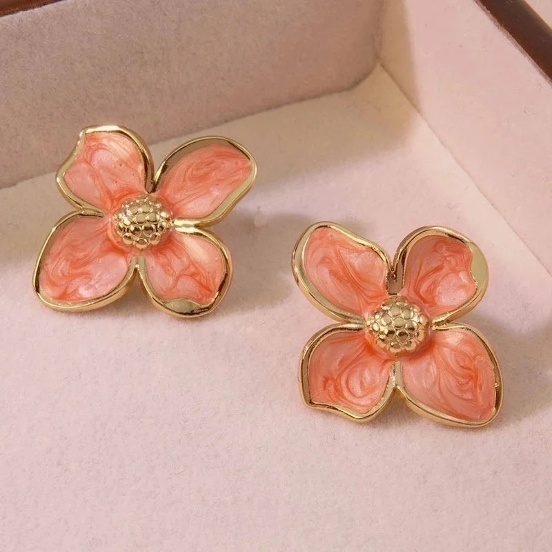 1 Pair Fairy Style Cute Sweet Flower 304 Stainless Steel Imitation Gold Ear Studs