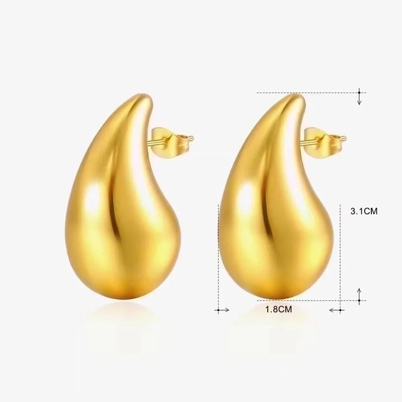 1 Pair Classic Style Water Droplets Plating 304 Stainless Steel Titanium Steel 18K Gold Plated Ear Studs