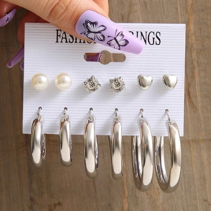 Retro Geometric Alloy Artificial Pearl Hoop Earrings 1 Set