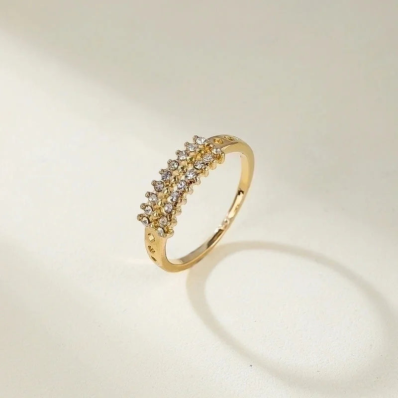 304 Stainless Steel 14K Gold Plated Elegant Inlay Geometric Zircon Rings