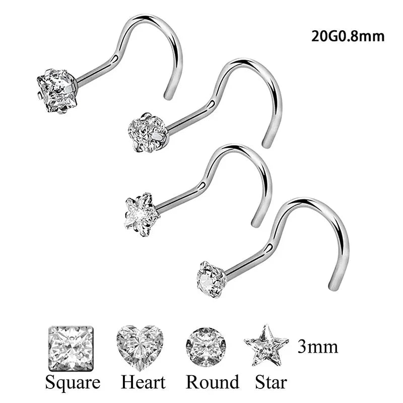 6 Pieces Nose Rings & Studs Casual Tropical Star 304 Stainless Steel Plating Zircon 18K Gold Plated Nose Rings & Studs