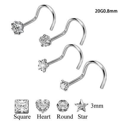 6 Pieces Nose Rings & Studs Casual Tropical Star 304 Stainless Steel Plating Zircon 18K Gold Plated Nose Rings & Studs