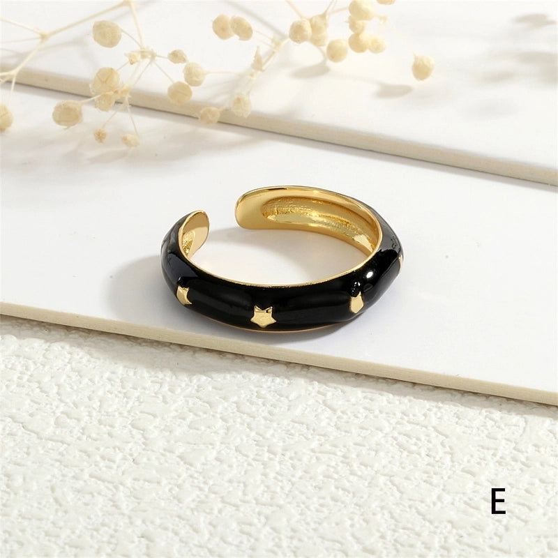 Copper 18K Gold Plated Enamel Star Open Rings